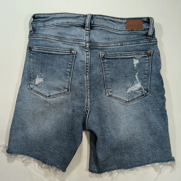Judy Blue Blue Distressed Jean Shorts High-Waisted with Raw Hem Women's Size S - Picture 2 of 10